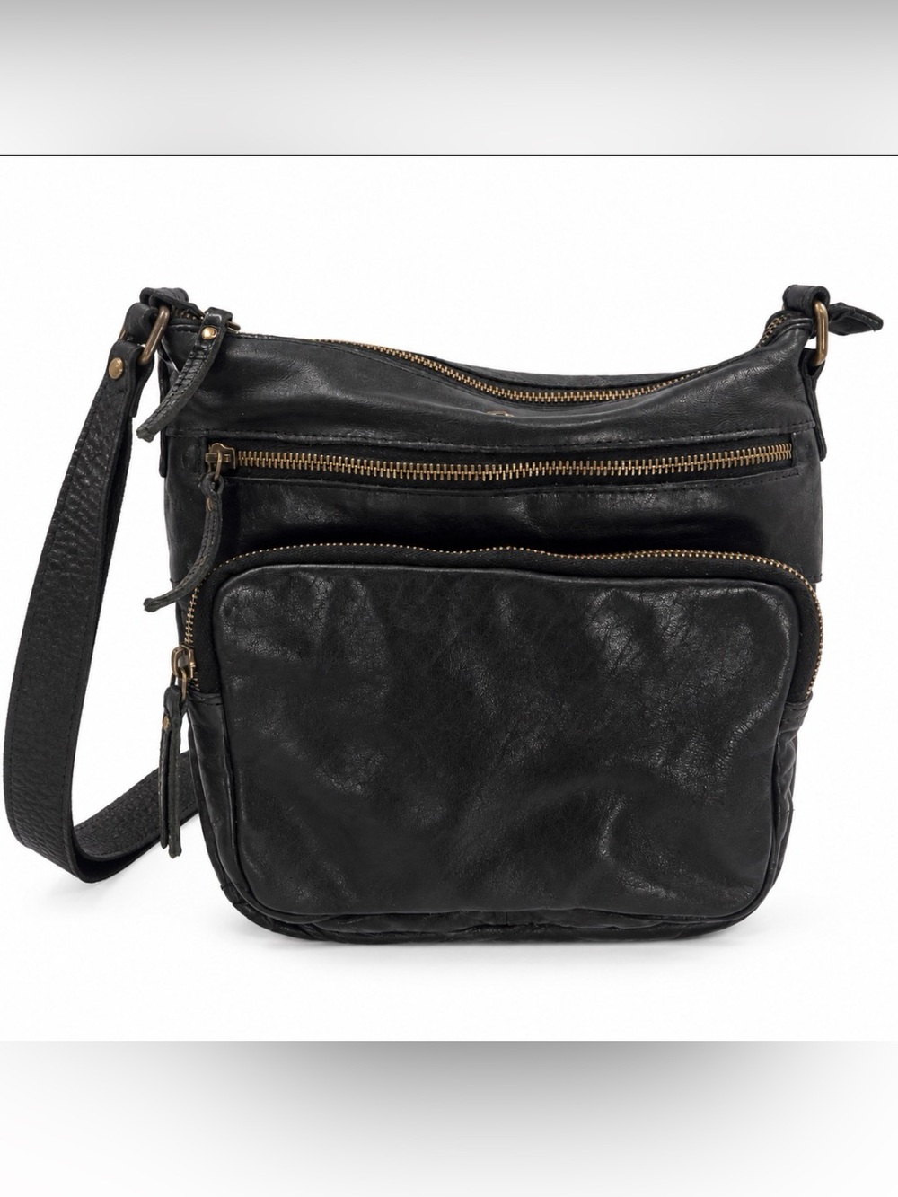 Cochor Black Leather Multi-Zip Crossbody Bag